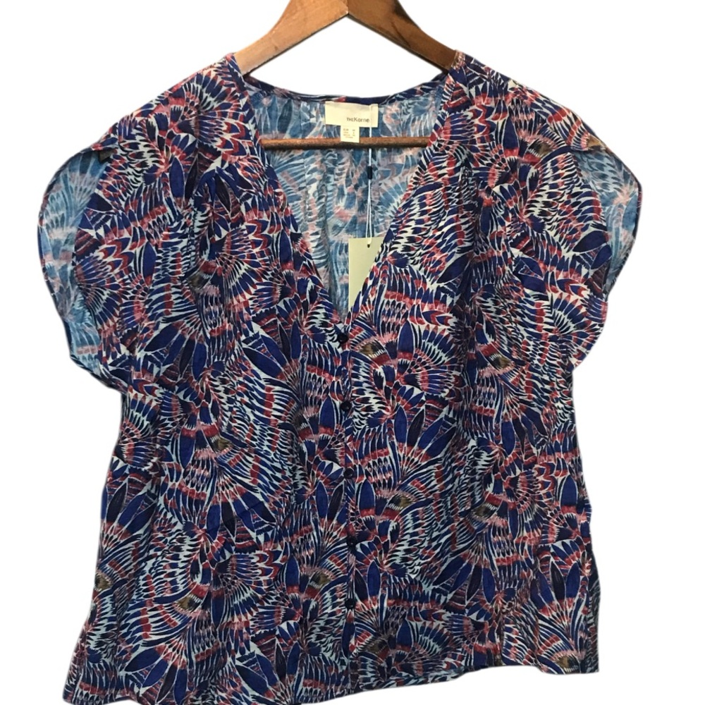 Vibrant Blue and Pink Patterned Blouse